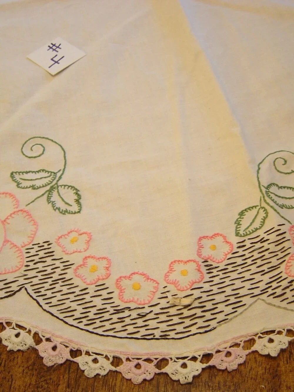 Vintage hand embroidered round tablecloth or doily-30